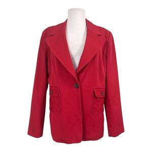 Maeve Anthropologie Blazer Jacket Solid Red Size 14 Large Lined Pockets Career